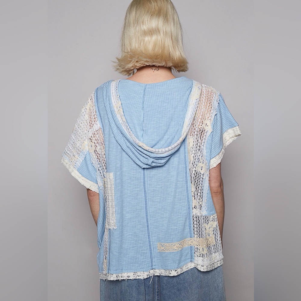 POL Blue and White Oversized Embellished Hoodie - Picture 2 of 2